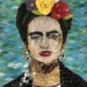 A painting of frida kahlo with flowers in her hair.